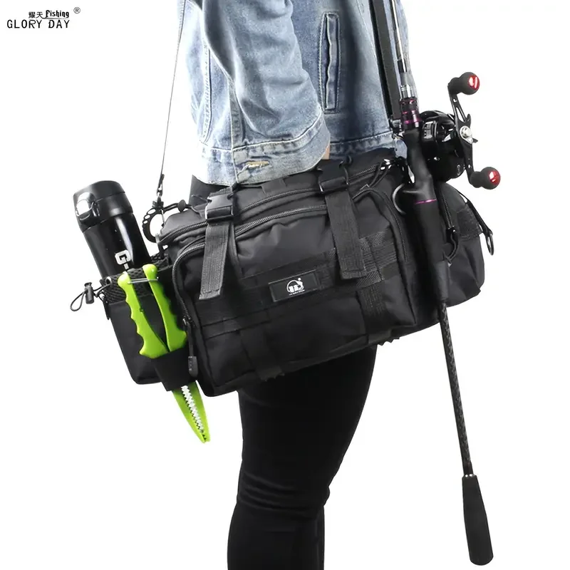 

Glory Day Fishing Multifunction Lure Bag, Waterproof Rod Holder Bag, Outdoor Crossbody Tool Bag