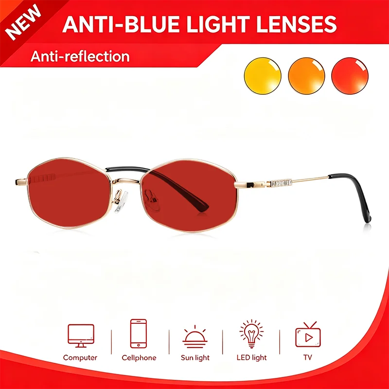 SKYWAY Ultra Light Hex Frame Anti Blue Light Glasses Red Lens Improve Sleep Orange Lens For Gaming Office Computer Eyewear