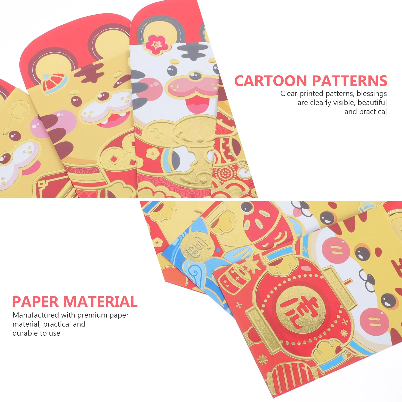 48 pcs Tiger Envelopes Premium Paper Chinese New Year Red Packets Festive Money Gift Packaging Lunar New Year Supplies Red