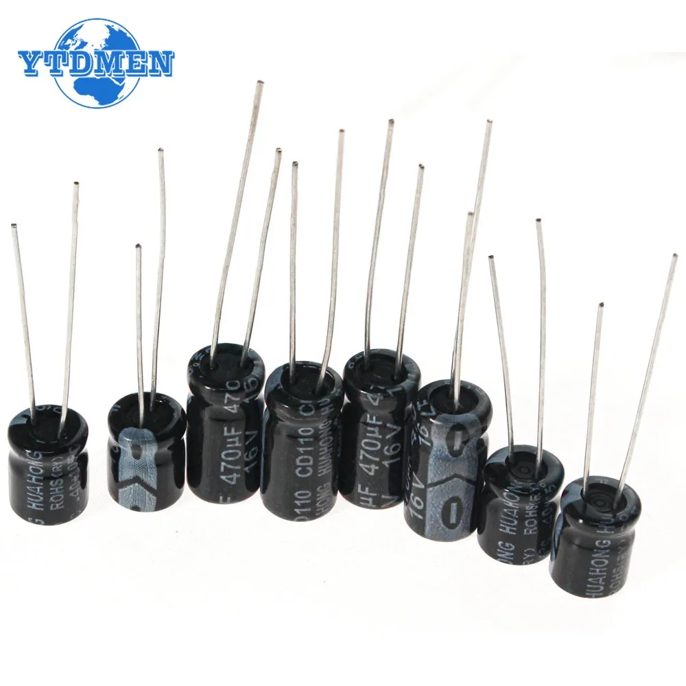 120pcs 16V 25V 50V Aluminum Electrolytic Capacitor Kit 0.22uF-470uF 12 Values*10pcs DIP Electrolyte Capacitors