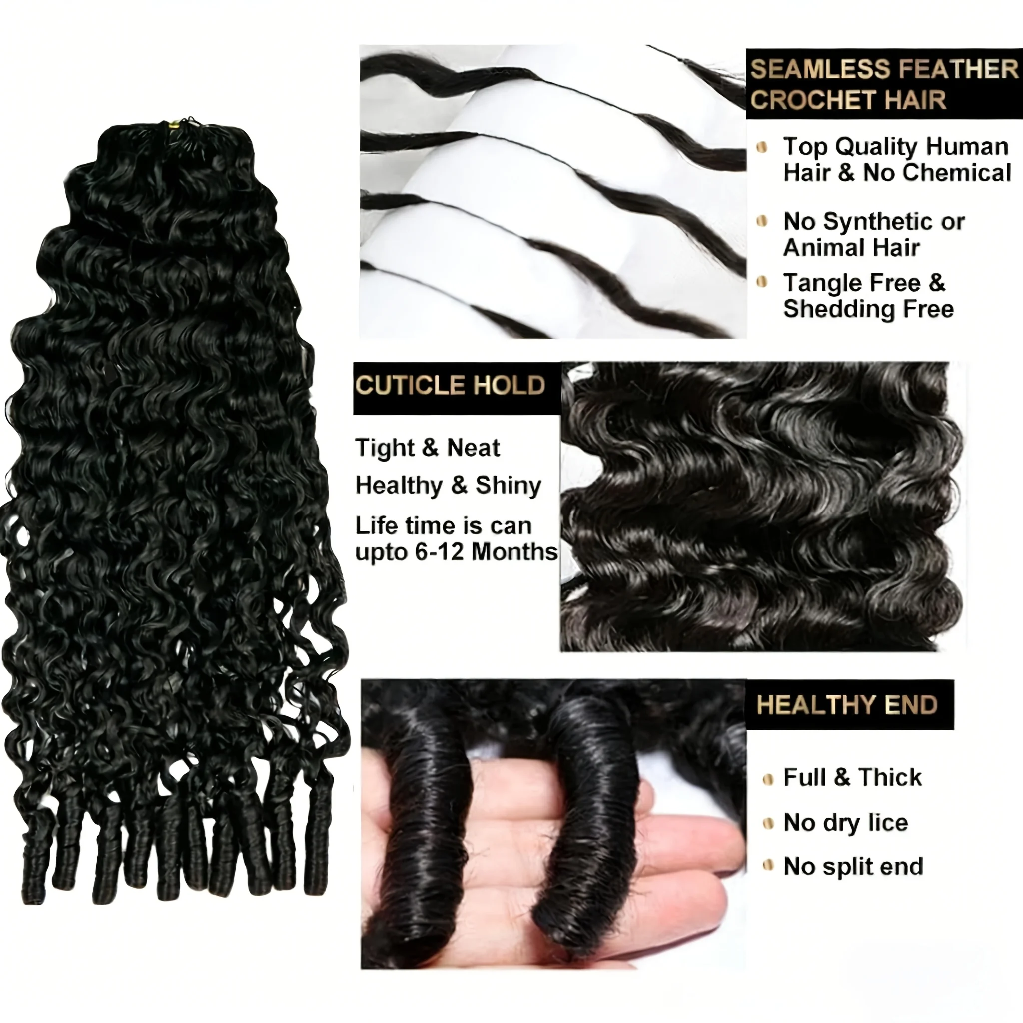 Burmese Deep Curly Pre Looped Feather Crochet Human Hair For Black Women Pre Separated Knotless Burmese Curly Hair For Braiding image 5