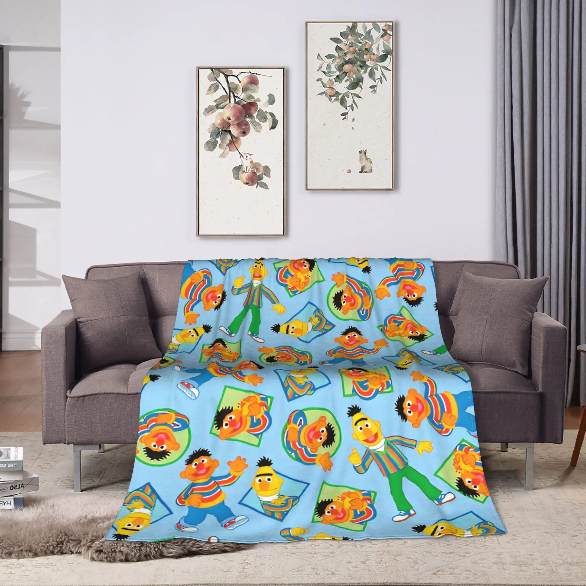 Bert & Ernie Blue Warm Soft Blanket S-Sesames Streets Plush Throw Blanket Fluffy Couch Chair Flannel Bedspread Sofa Bed Cover