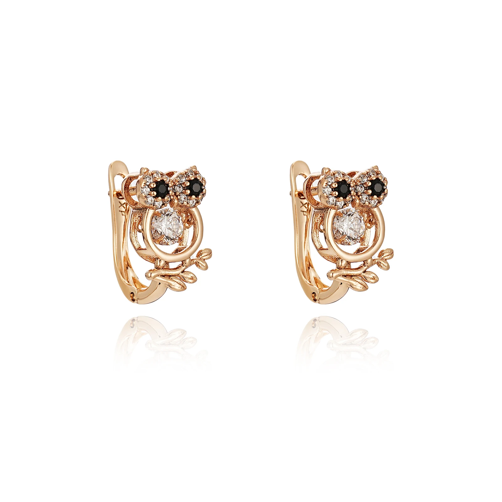 

18K Gold Plated Copper Cat Earrings Fashion Accessories Owl Design with Sparkling Stones Hypoallergenic Women's Stud Earrings