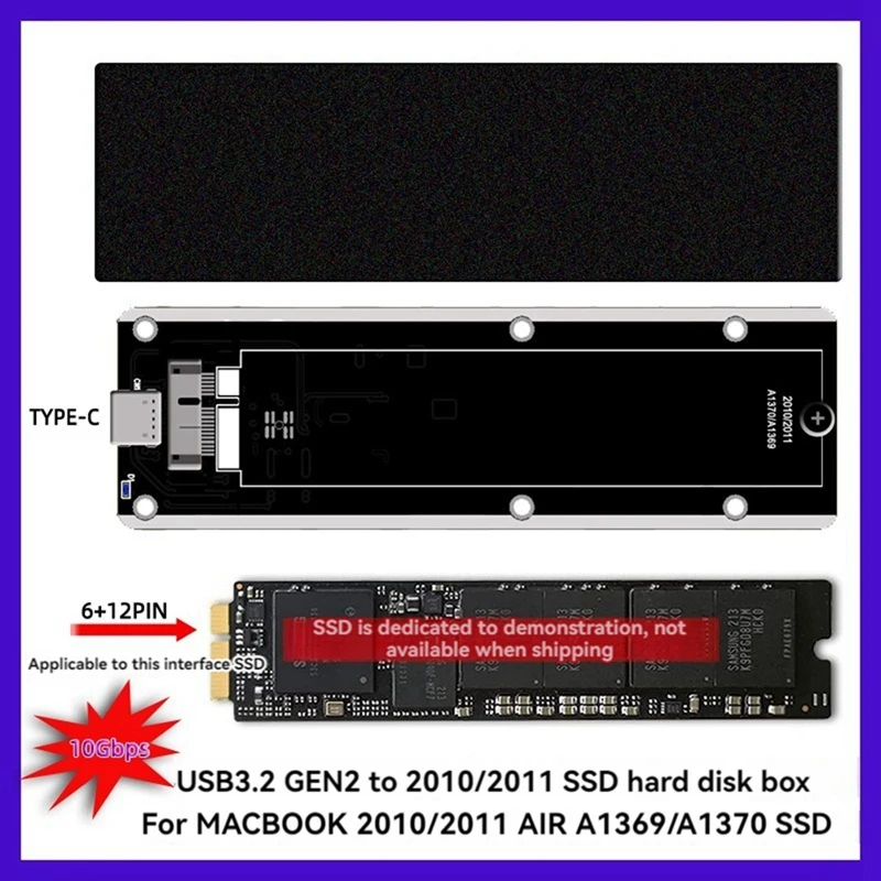 For  2010 2011 Air A1369 A1370 SSD Case USB3.2 GEN2 To 12+6Pin M.2 SATA SSD Enclosure 6Gbps M2 SSD Box