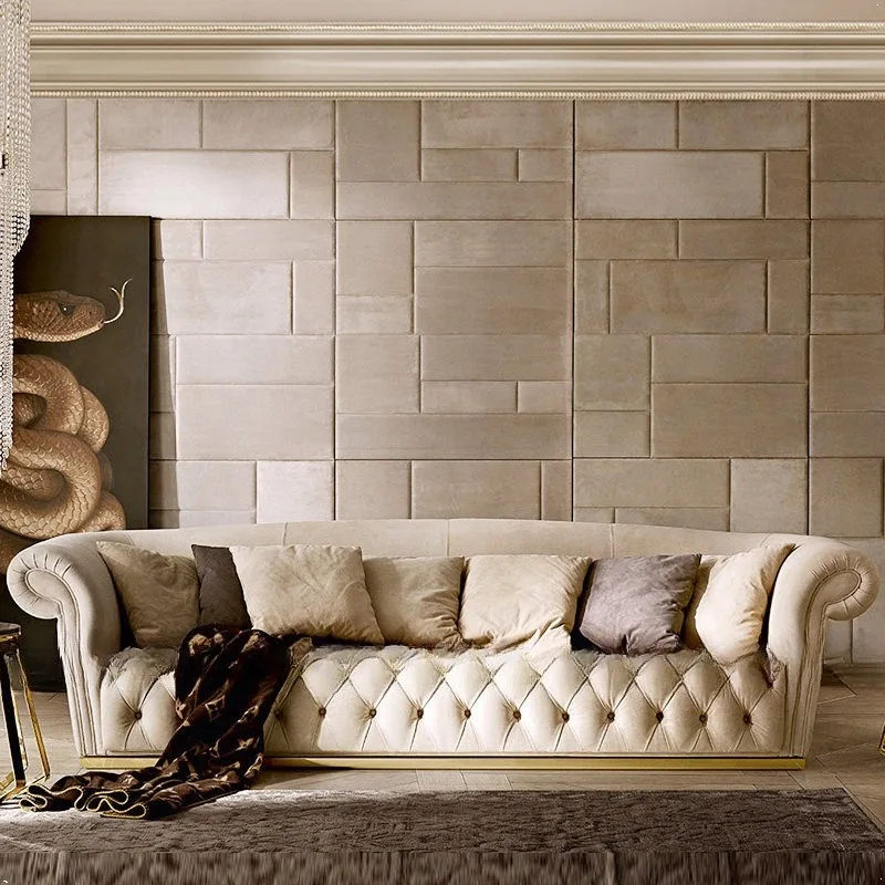 Living room three-person sofa, home, luxury, Hong Kong style, sofa, frosted leather sofa