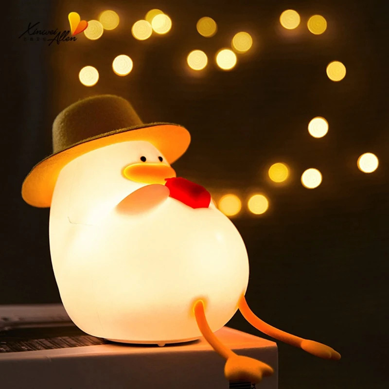 Night Light - Happy Duck Premium Silicone Lamps, Cute And Dimmable Nightlight For Soothing Bedtime Ambience Easy Install