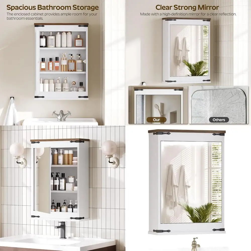 

Белый настенный шкаф для хранения с зеркалом и полками для организации пространства дома