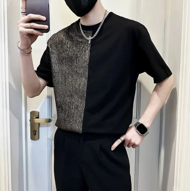 

Splicing contrasting half sleeved clothes, men's 2025 new summer half sleeved clothes