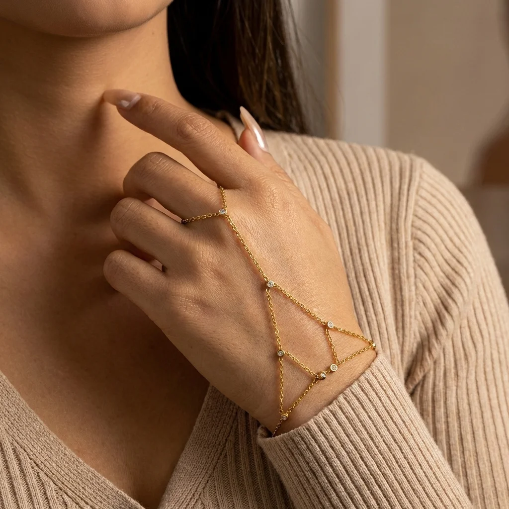 

Minimalist Stainless Steel Hand Harness for Women Zircon Finger Bracelet Multi-layer Geometric Chain Y2K Jewelry