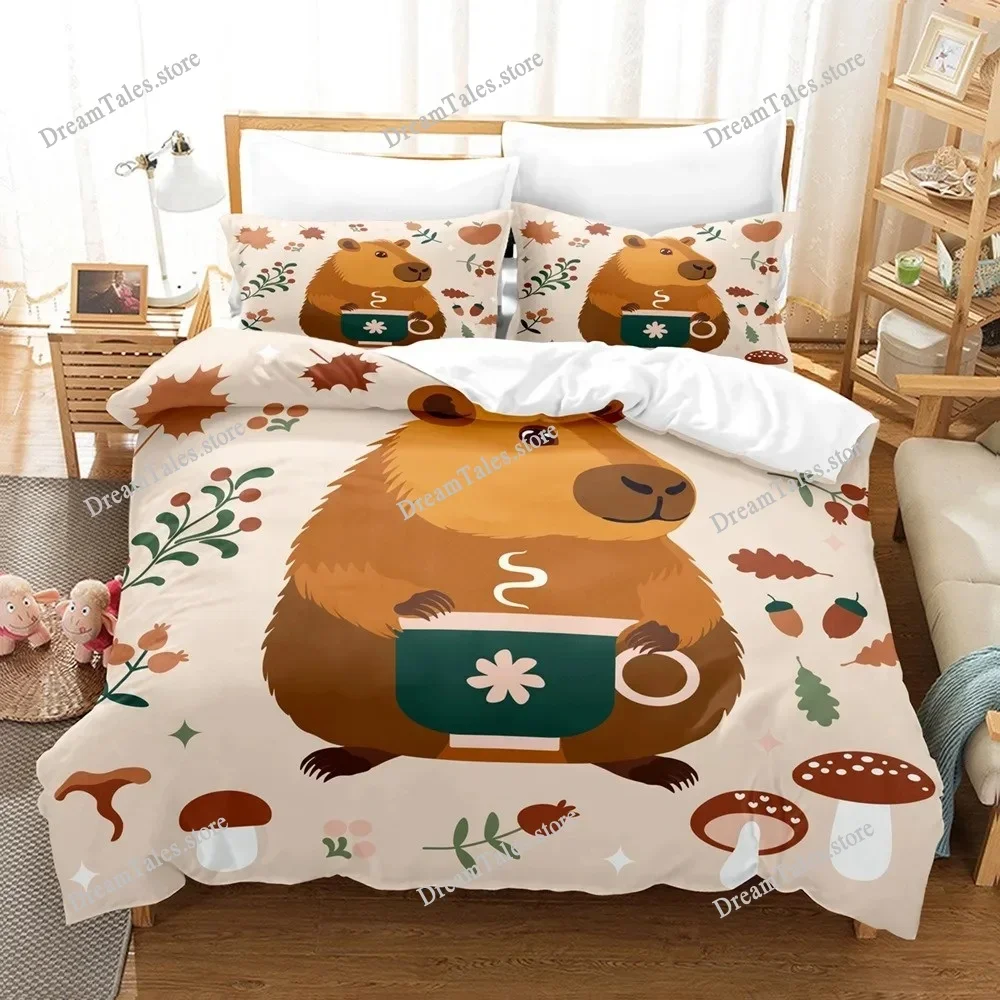 

Cute Kapybara 3D Printed Bedding Set Duvet Cover Skin Friendly 100% Polyester Pillowcases Adult and Children Bedding Set Gifts