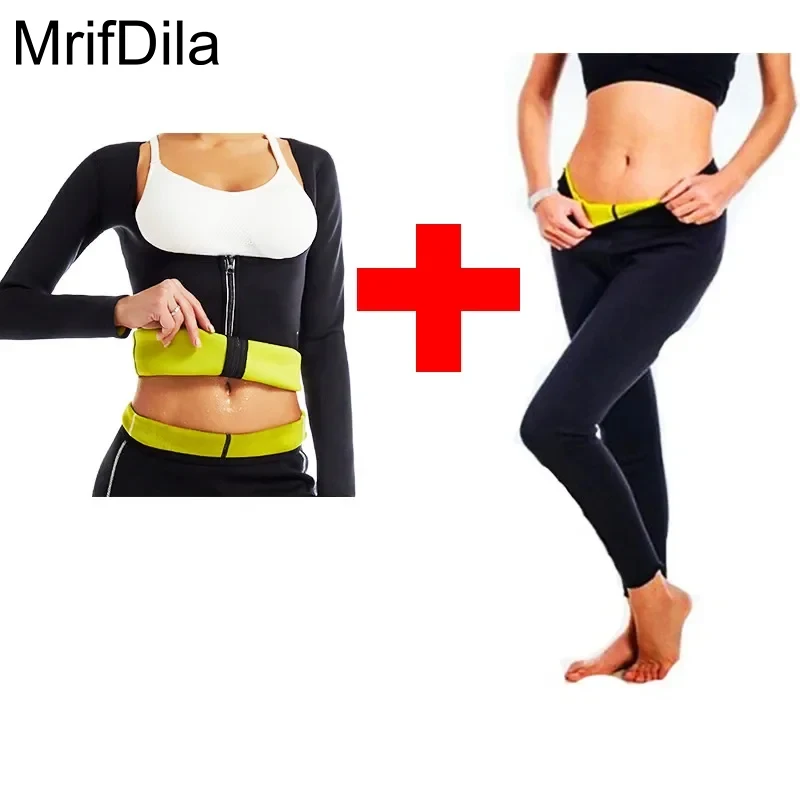 

MrifDila Neoprene Sauna Set Hot Sweat Suits Women's Waist Trainer Open Bust Jacket Corsets Weight Loss Fat Burn Pant Body Shaper