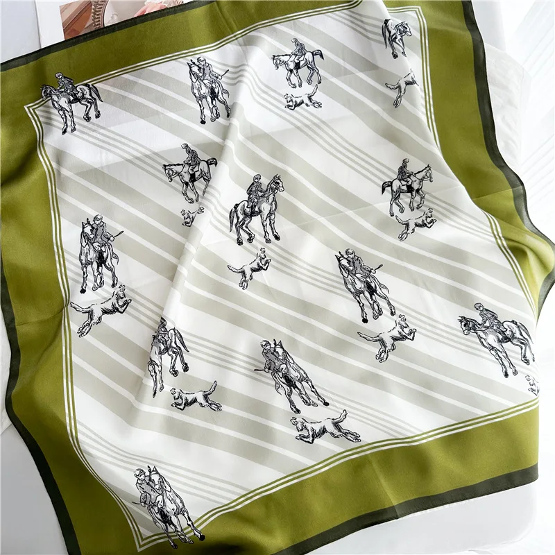

Green Small Silk Scarf Women Mulberry Shawls Foulards Femme Head Bag Bandana Belt Neck Accessories Gift
