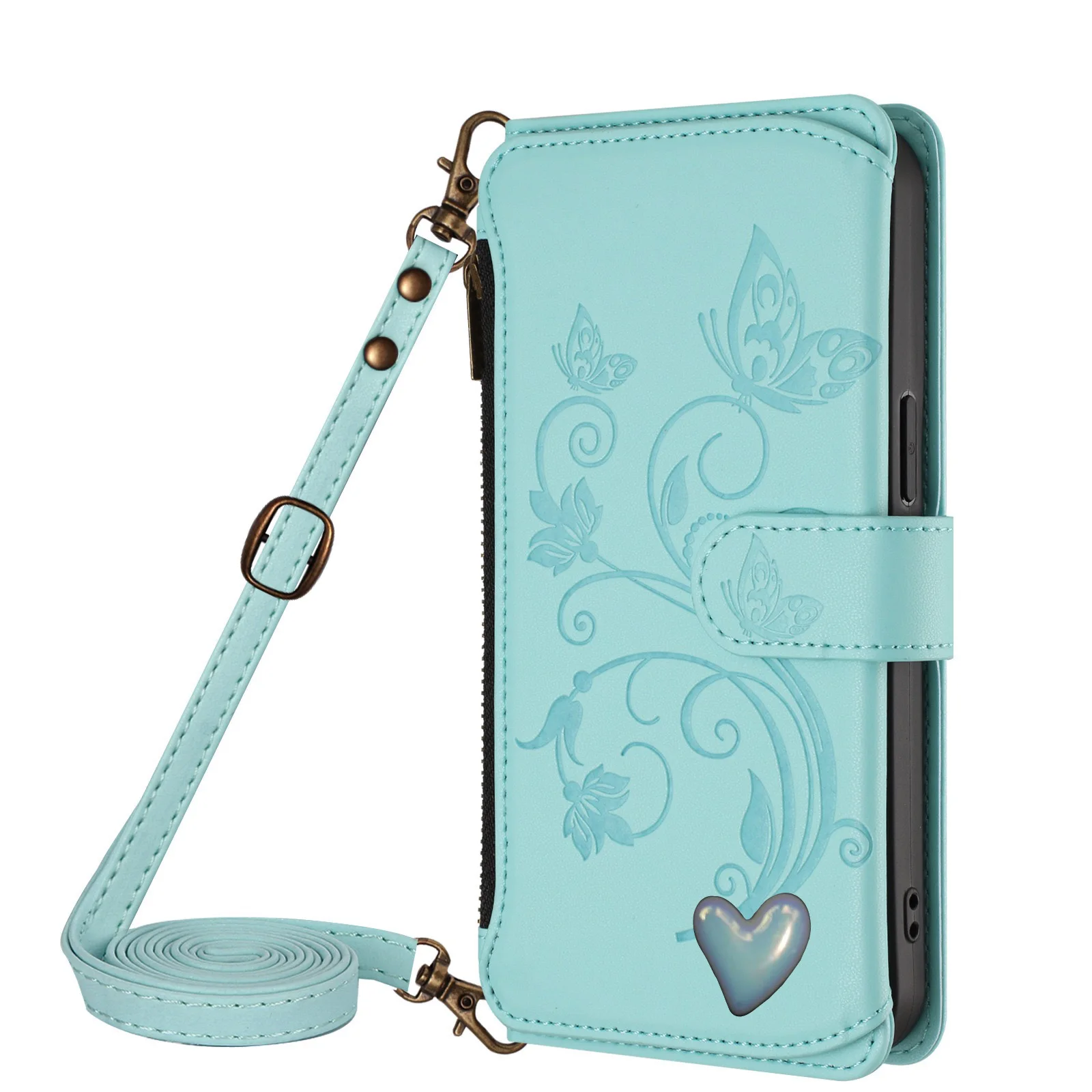 Wrist Lanyard Classic Leather Flip Case for Samsung Galaxy S21 Ultra S20 FE S10 S10E S9 Butterfly Flower Wallet 5 Slot Cover