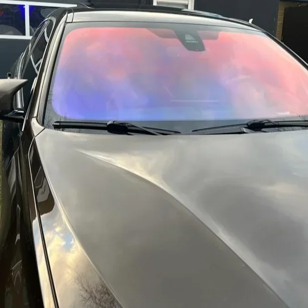 Free Sample Two Tone Car Window Tinting Film Sunset Burning Sky Red Purple   80% Nano Ceramic Solar  Blue Chameleon Tint