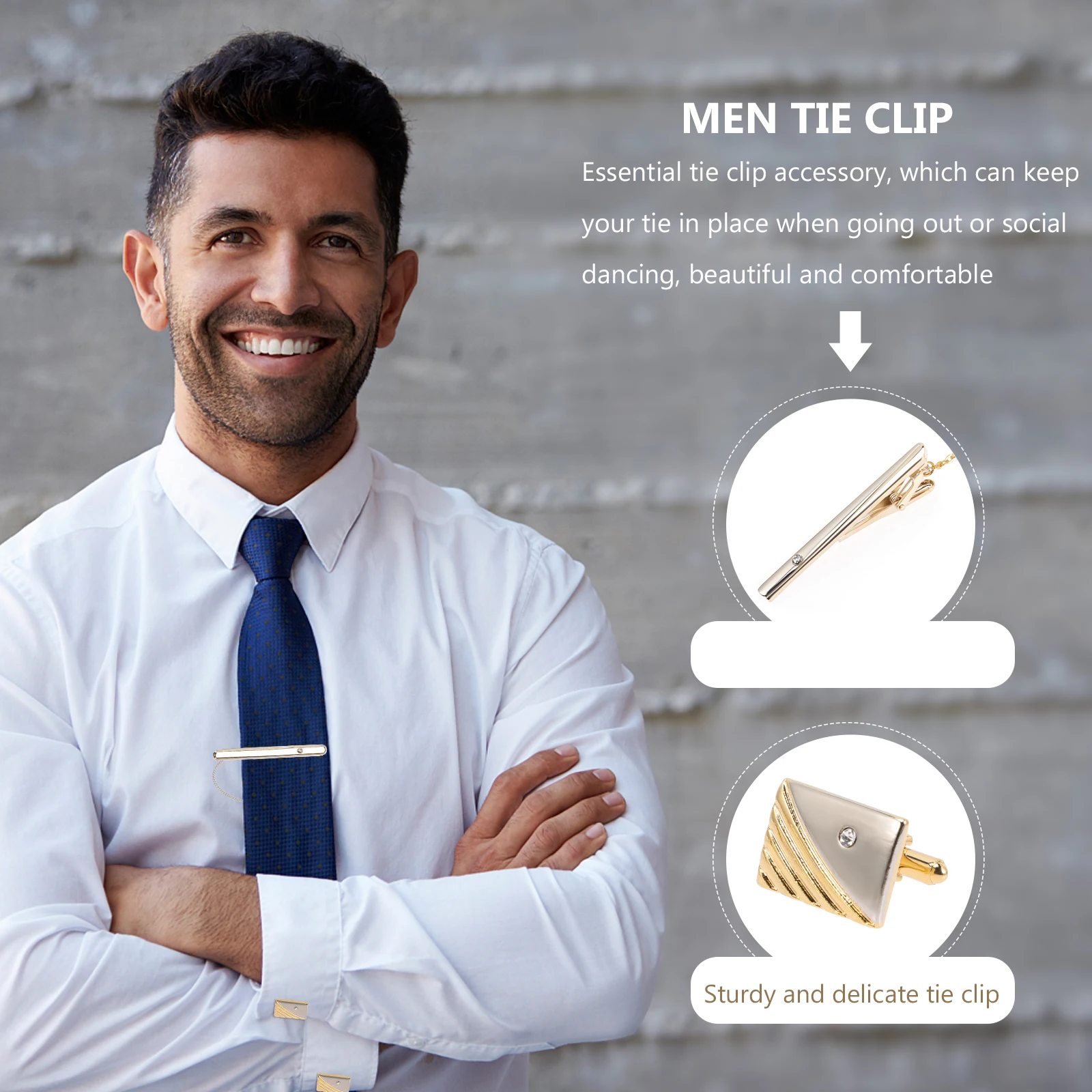 

1Set Men Gold Cufflink Tie Clip Set Rhinestone Necktie Clip Business Formal Shirt Accessory Cuff Links Men Cufflink