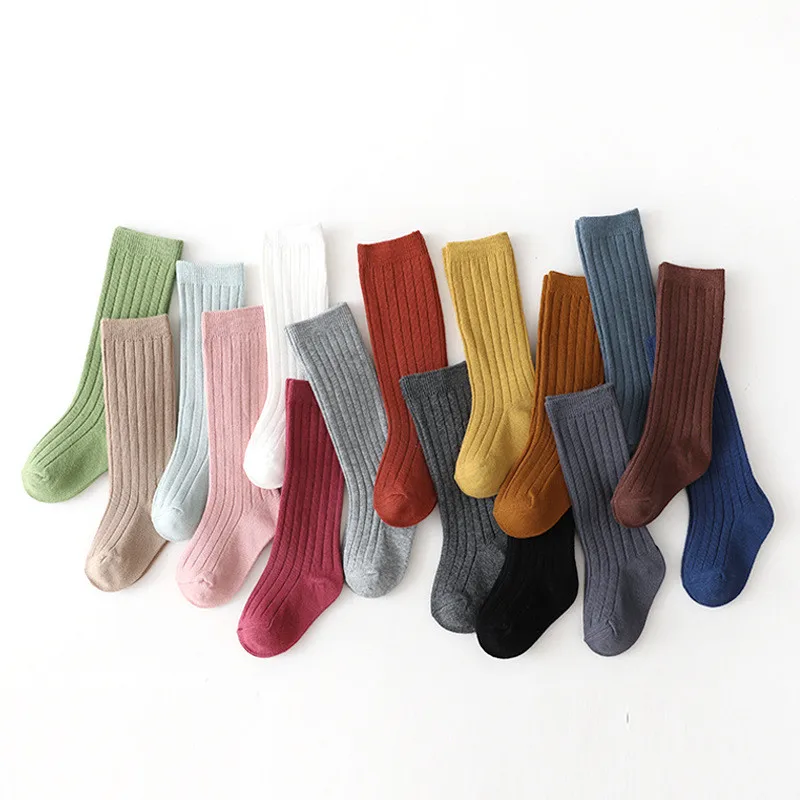 Casual Solid Baby Boys Girls Knee High Long Socks Cotton Breathable Stripe Soft Kids Sock Children School Uniform Socks