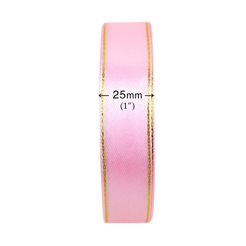 (25 Yards/roll) 25mm Gold Edge Satin Ribbon Wholesale High Quality Handmade DIY Gift Packaging Ribbons