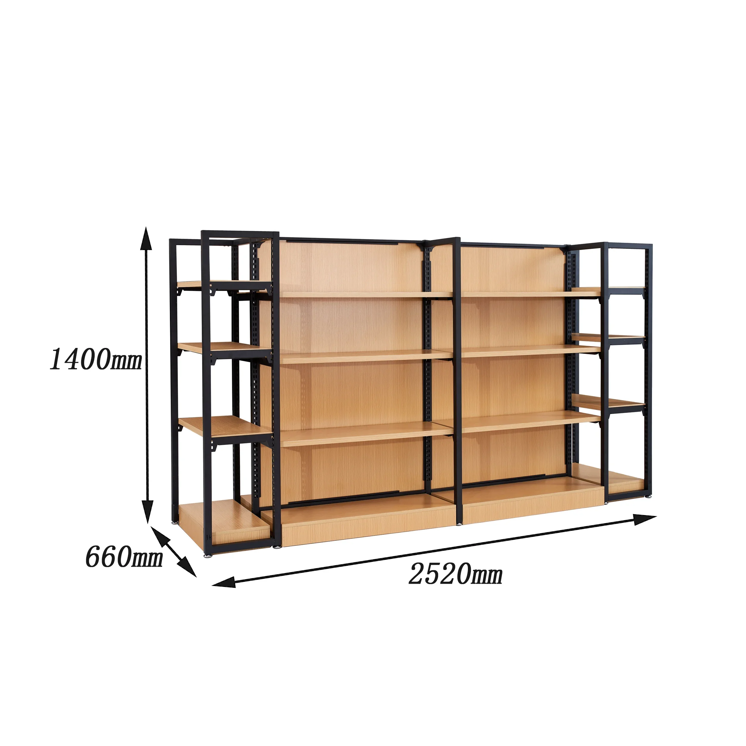 Shop Stahl Lagerregale Regale Holz Display Doppelseitige Gondel Supermarkt Regal Rack System