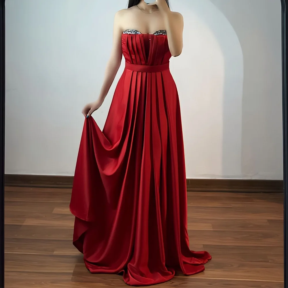 

A-Line Sweetheart Satin Sleeveless Burgundy Graceful and Temperament Evening Dresses Sequined Belt Pleats Ruched Zipper Back