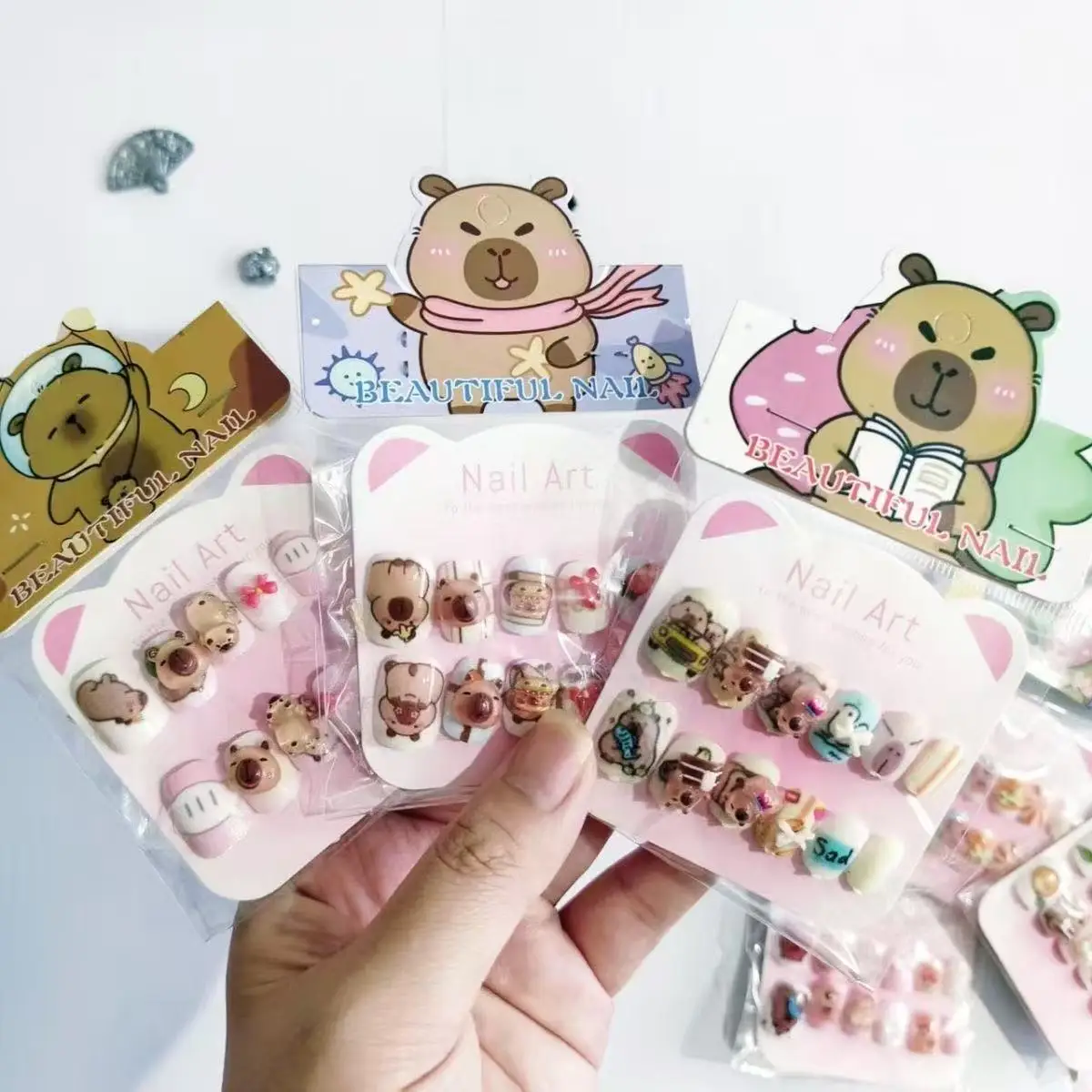 

Cute Capybara Kids Nail Stickers Cartoon Self-Adhesive Nail Patches Accessories for Girls Toy Gift 6pcs Kids Party Gifts