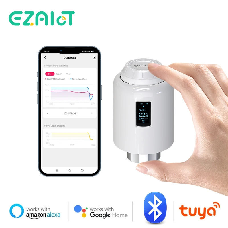 

TRV Tuya Radiator Actuator Valve Bluetooth Smart Programmable Thermostat Temperature Heater Control Alexa Google Home Voice