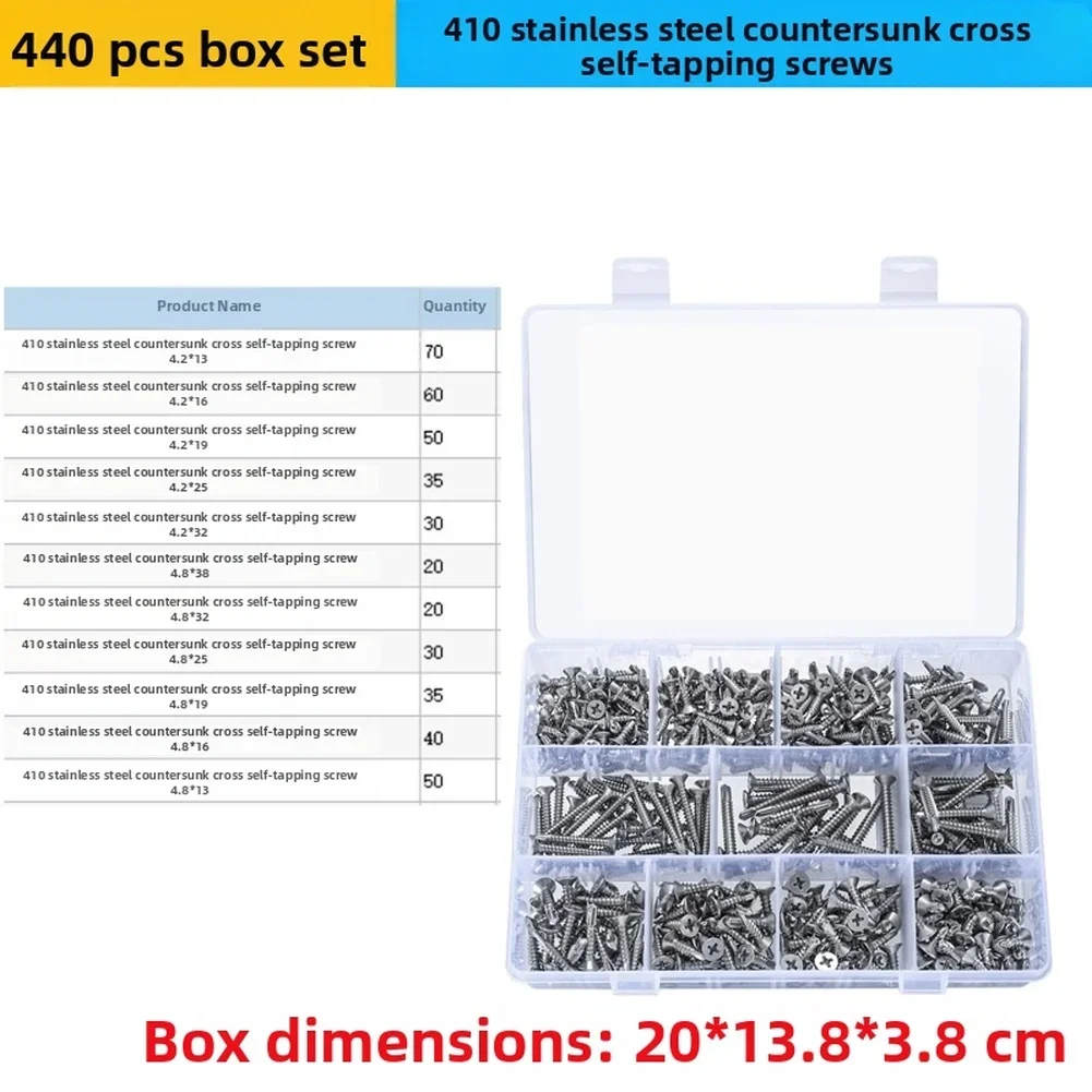 Cross Recessed Drive Screws Set Self Drilling Screws Self-drilling Fasteners 410 Stainless Screws Multiple Lengths Included