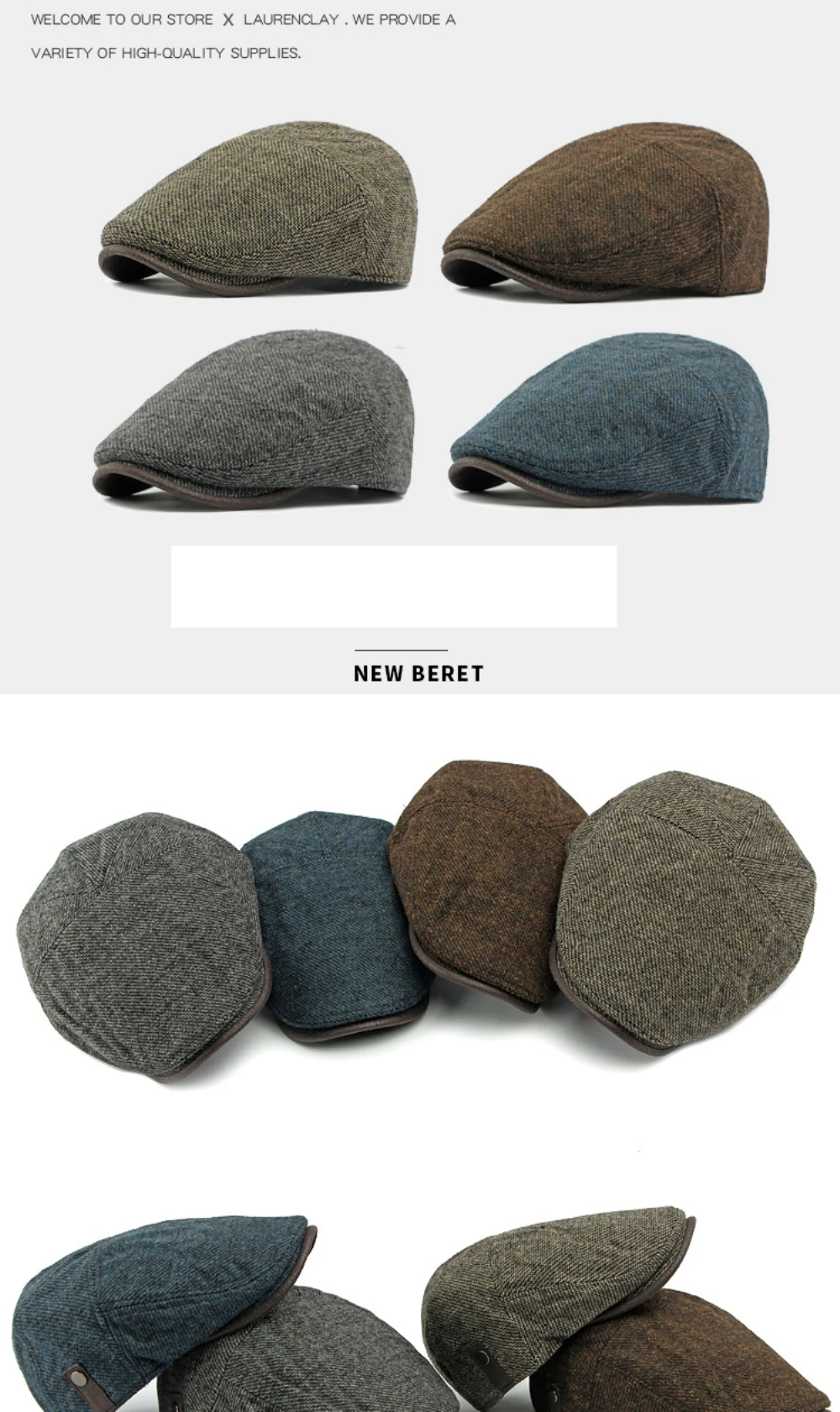 HT4950 Berets Herbst Winter Wolle Hut Männer Frauen Künstler Maler Baskenmütze Hut Eingestellt Ivy Flache Kappe Männlich Weiblich Fleece Gefüttert Baskenmütze Kappe – Detail 1