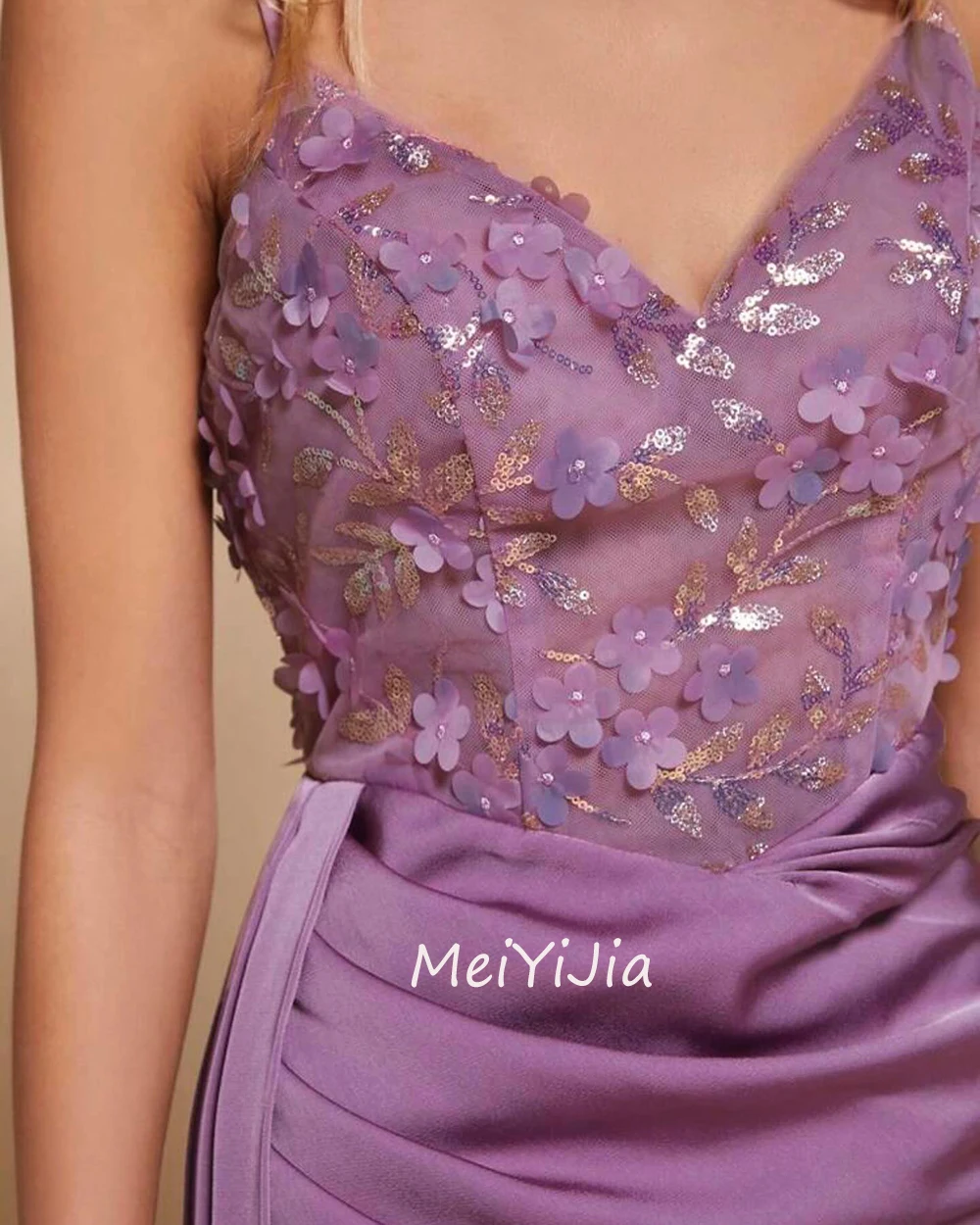 Meiyijia Evening Dress Sheath Flower Sleeveless Sequins Chiffon  Saudi Arabia Sexy Evening Birthday Club Outfits Summer 2024