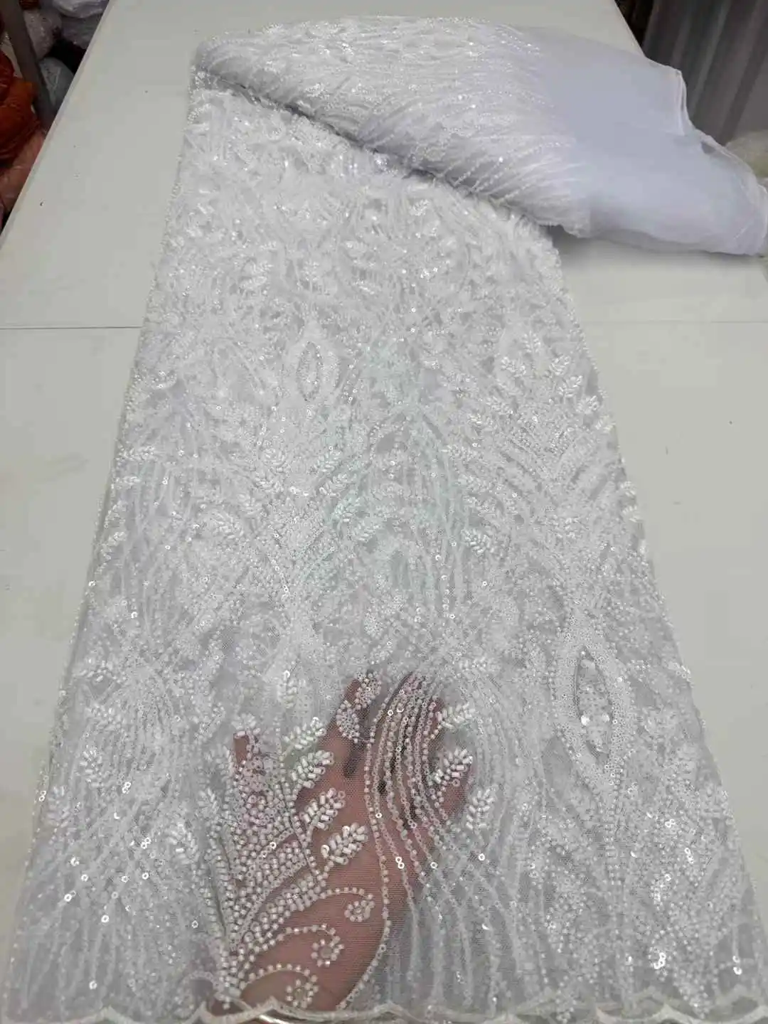 

5 Yards African Sequins Beaded Lace Fabric 2025 High Quality Sequence Embroidery French Nigerian Lace Fabric For Wedding Dress