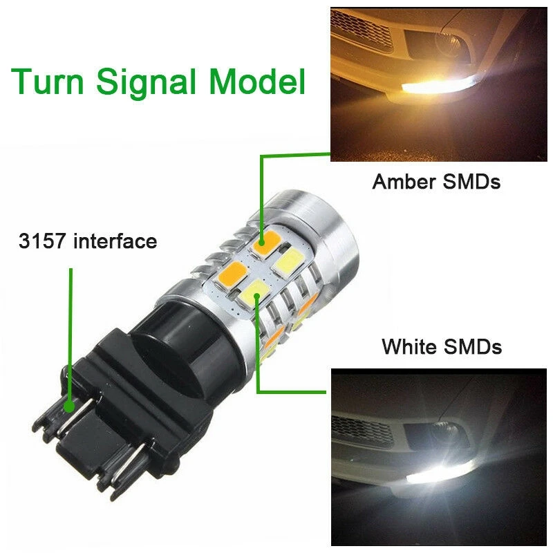 Leading-2X High Power 3157 LED DRL White/Amber Switchback Turn Signal Parking 20-SMD-5730 Light Bulbs Dual Color