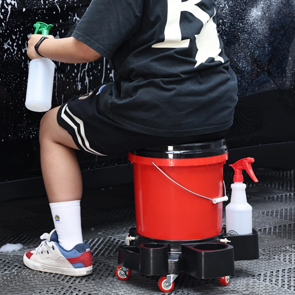 Mobile car wash bucket Pulley car wash bucket stool Multi functional mobile water bucket Car washing tool storage bucket 1 Set