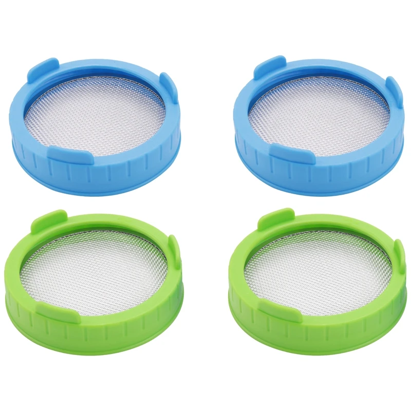 SOFT-4 Pack Sprouting Lids, Plastic Sprout Lids With Stainless Steel Screen For Wide Mouth Mason Jars, Sprouter Sprout Maker