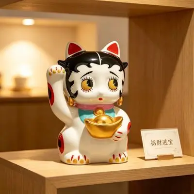 Cute Lucky Cat Gold Ingot Ornaments, Goodwill Shop Ceramic Cat Head Leopard Body Figurine Desktop Decorations Good Luck Blessing