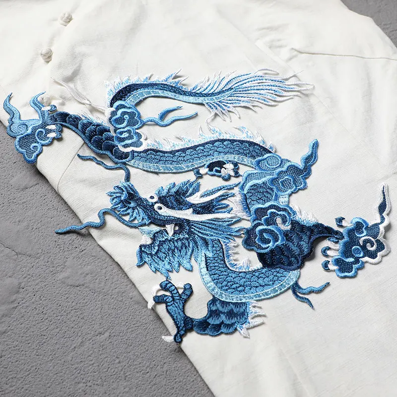 

Chinese Style Dragon Flying Clouds Mist Embroidery Patch Sewing Cloth Stickers Hanfu Decorative Require Stitching Repair Holes