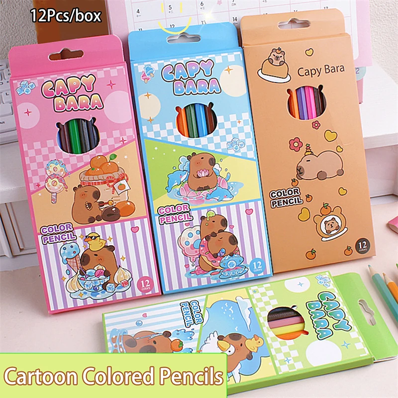 12 Color Boxed Capybara Colored Pencils Students Children Art Painting 2B Colored Pencils Cartoon Pencil Set