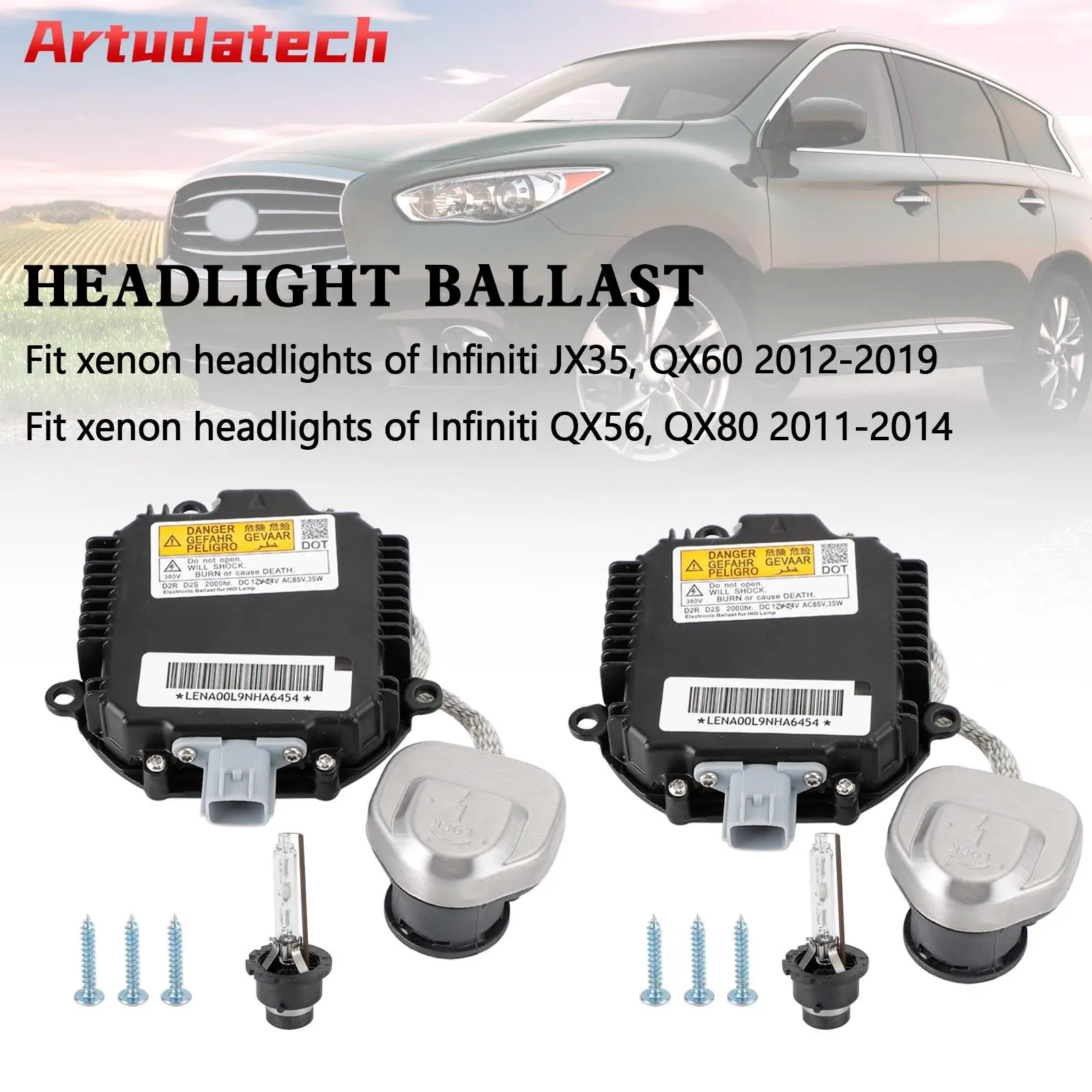 Artudatech 2x Xenon Ballast & D2S Bulb Kit Control Unit For Infiniti JX 35 QX 56 60 80 Car Accessories