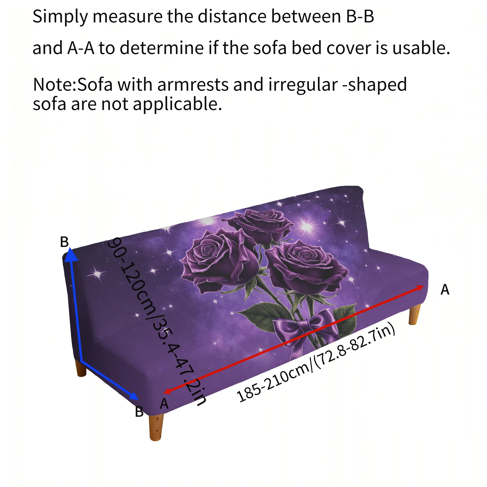 Purple bow rose print sofa bed cover, living room sofa bed cover, dustproof machine washable sofa bed cover