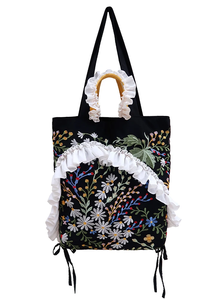 

Легкие роскошные модные плиссированные сумки через плечо с растительной цветочной вышивкой и кружевными краями, большие вместительные сумки через плечо на одно плечо