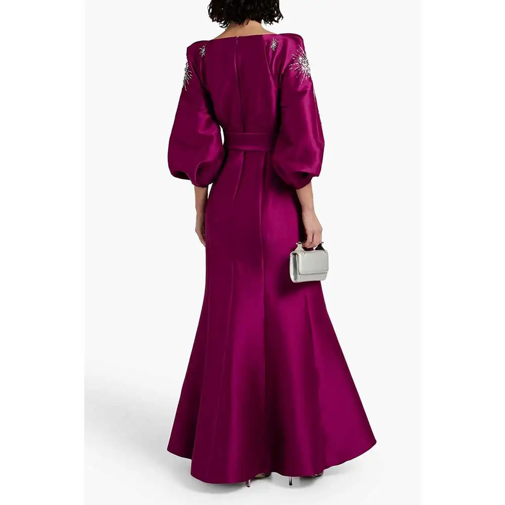 YUMDAI Arabian Burgundy Evening Dress Puff Sleeve Women\'s Wedding Luxury Dubai Formal Party Dress 2024 Special Occasion Mom Gown