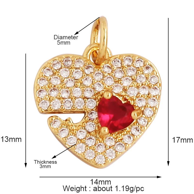 Amor corazón estrella sol flor buey cuerno dragón circón encanto colgante, joyería chapada en oro de 18 quilates hallazgos collar accesorios suministro L61