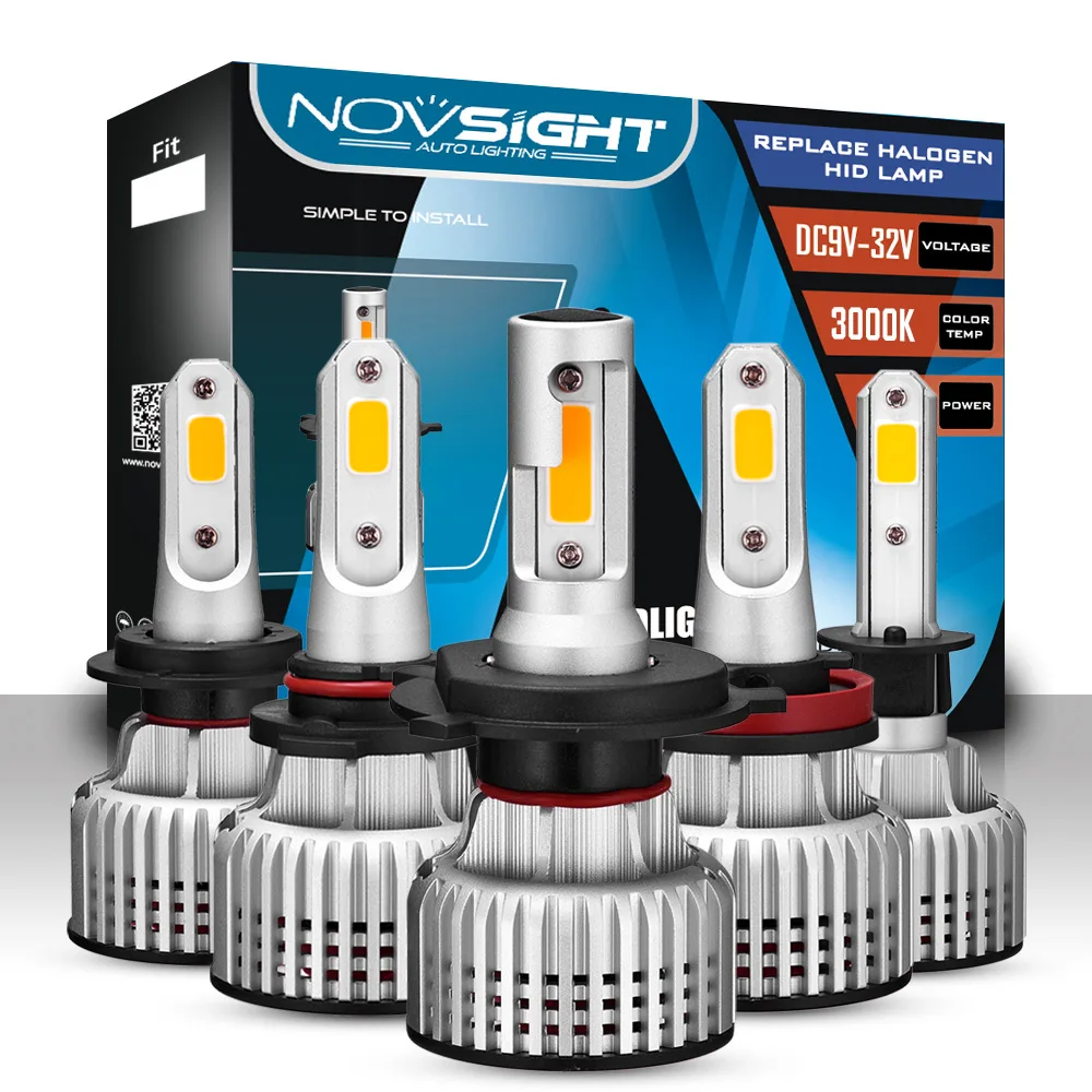 NOVSIGHT A500 N12Y H4 LED Headlight For Car H1 H11 H3 H7 9005 9006 3000K Yellow 10000LM 72W LED Auto Headlamp Fog Light Bulbs