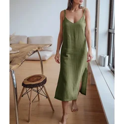 100% Cotton Woman's Dresses Sexy Spaghetti Strap Sleeveless Open Side Summer Long Maxi Female Dress