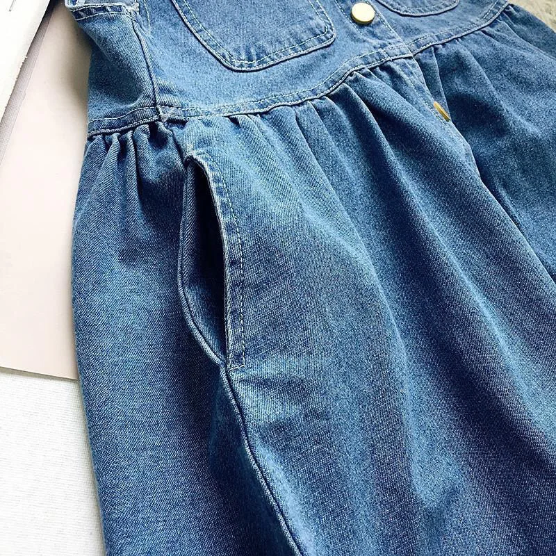 Baby Girl Dress Girls Denim Skirt Sundress 2024 Summer Baby Girls Shirt-back Skirt Two-piece Dress Comfort Fashion Kids