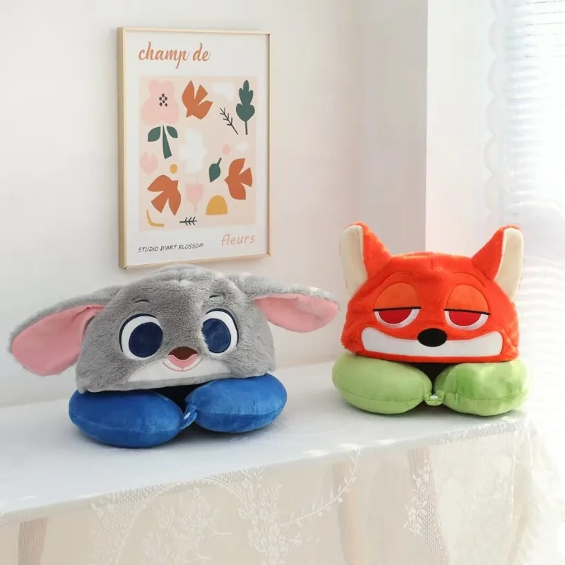 Disney Zootopia Judy Hopps Kawaii Cloak Cute Cartoon Anime Nick Wilde Hooded U-Shaped Pillow Office Nap Pillow Gifts for Girl