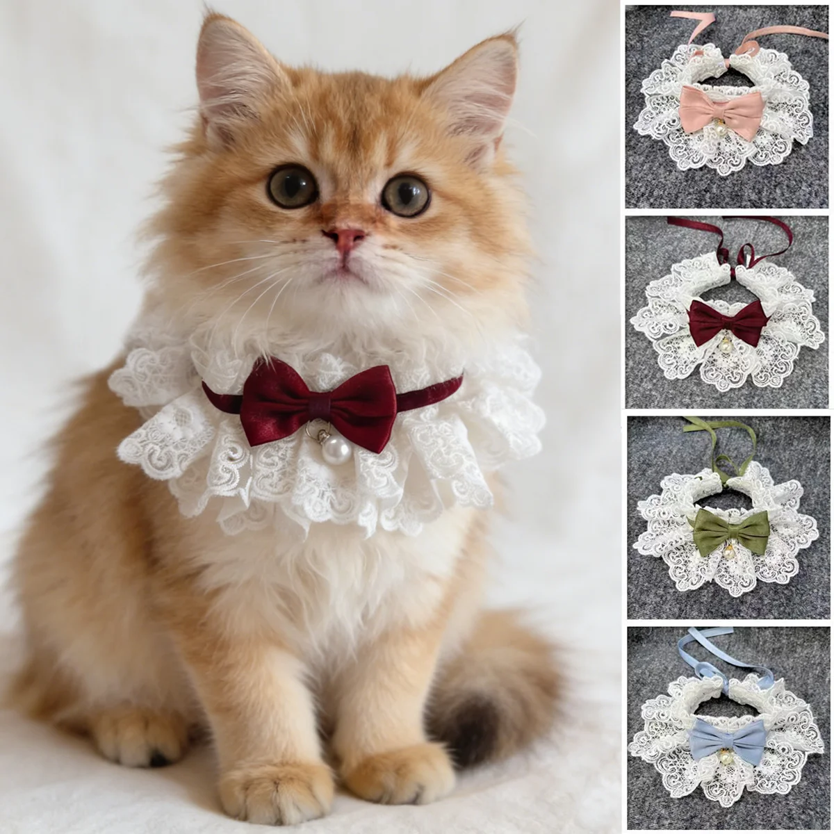 

1 Pc Cat Bow Collar, Fashionable And Cute Lace Chiffon Bib, Suitable For Pet Daily Wear Photography Outfits