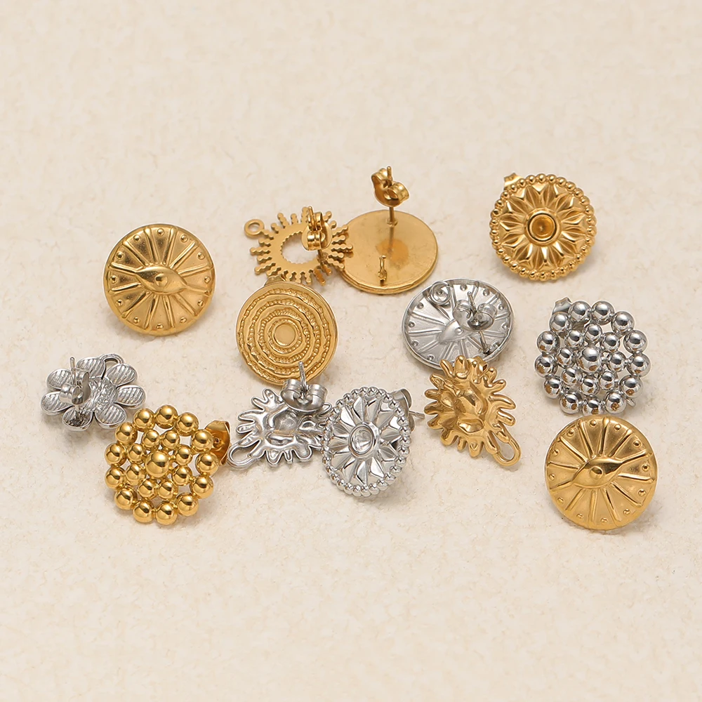 6 Stück klassische Ohrstecker aus Edelstahl mit Blumenmotiv und Biegeringen für die Herstellung von DIY-Ohrringen, Schmuck und Bastelarbeiten für Damen. – Detail 5