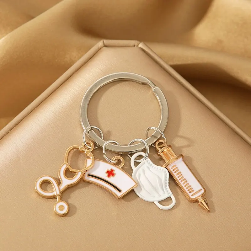 3pcs Keychain Set Men And Women Are Suitable For Quirky Style Nurse Doctor Mask Syringe Multi Color Pendant Accessories