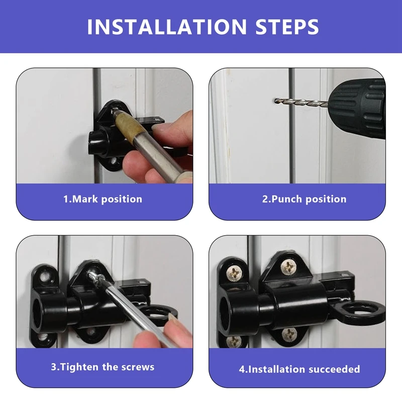 A22R-Aluminum Alloy Security Automatic Window Gate Lock Spring Bounce Door Bolt Latch