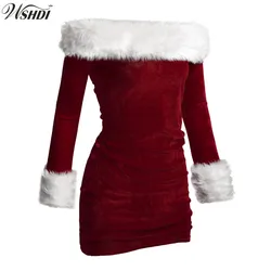 M-XXL High Quality Women Sexy Red Velvet Christmas Dresses Santa Claus Outfits Cosplay Costumes Adults Xmas Fancy Party Dress