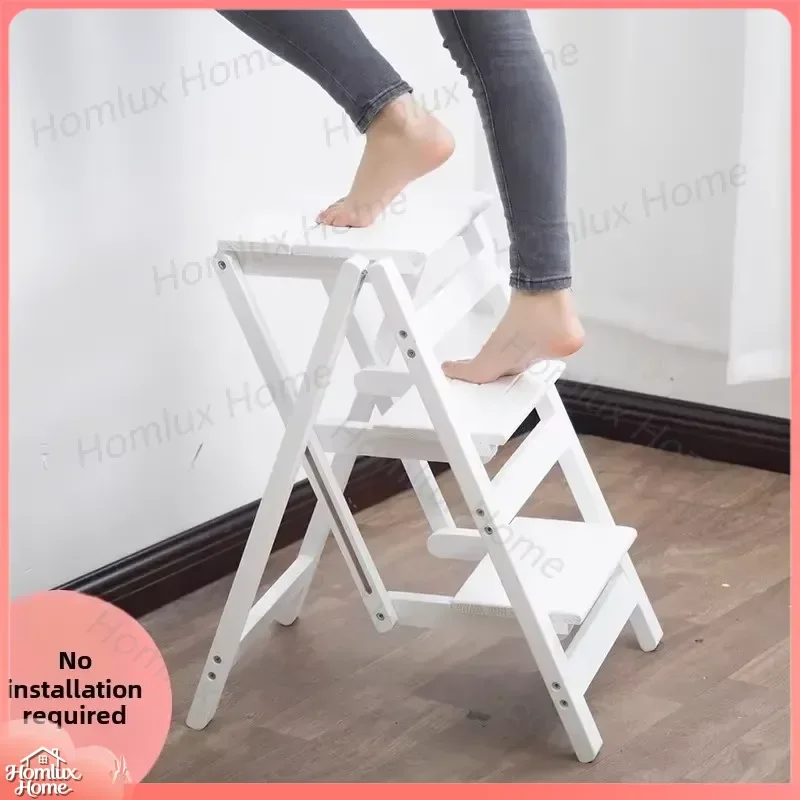 Folding Ladder Stool for Home Use Herringbone Design Solid Wood 4 Step Indoor Step Ladder Small Climbing Ladder Space Saving